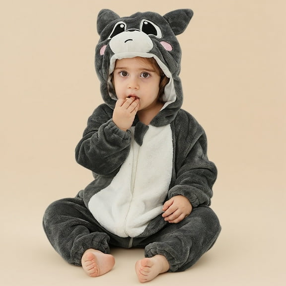 Toddler Baby Cute Hooded Jumpsuit Unisex Toddler Romper Long Sleeve Bodysuit Winter Autumn Hooded Romper Baby Outfitss 1-2 Years