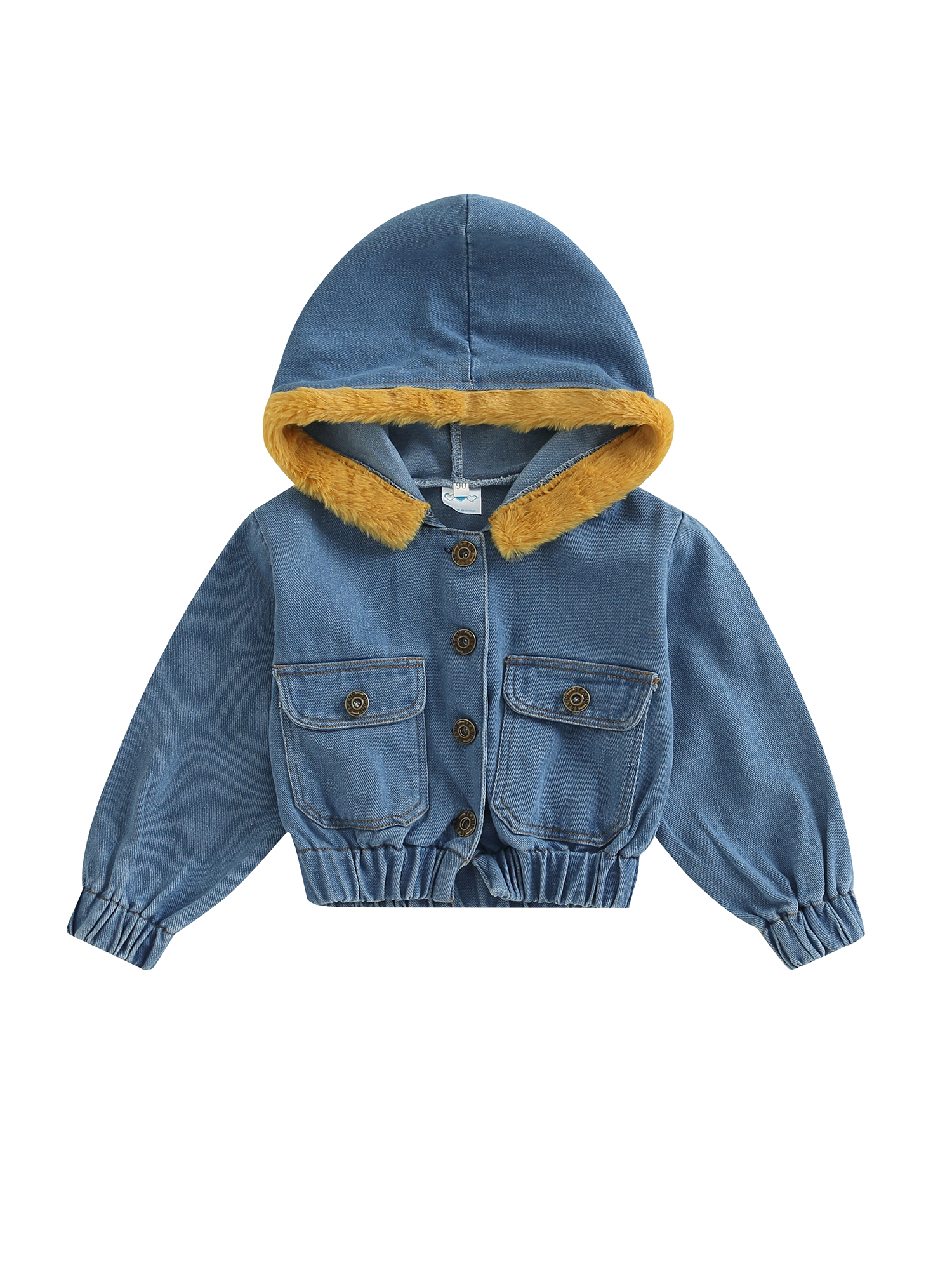 Toddler Baby Denim Jacket for Girls, Blue Long Sleeve Single Breasted Hooded Coat with Flap Pockets - image 1 of 6