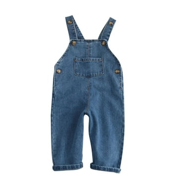 Toddler Baby Denim Overalls Boy Girl Solid Color Button Jumpsuit Overalls Washed Distressed Classic Sleeveless Jean Suspender
