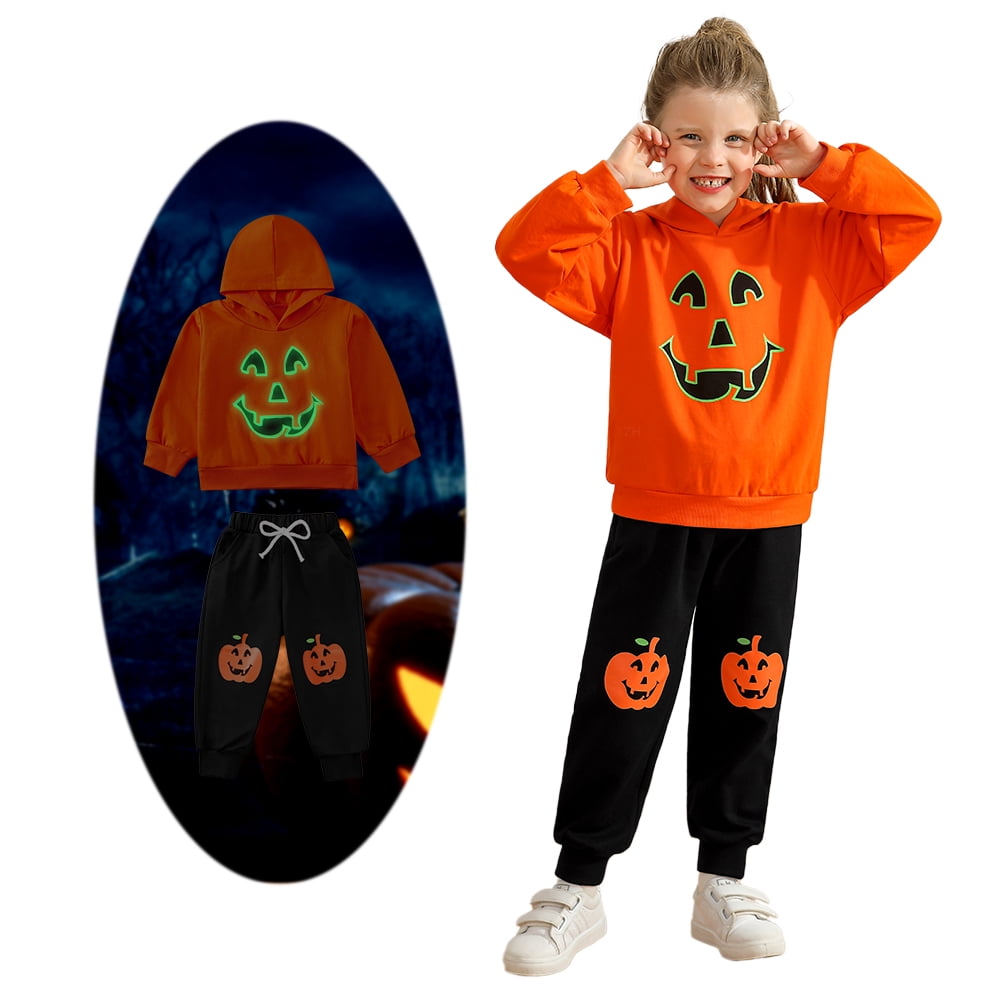 Toddler Baby Fall Hoodie Clothes Little Boys Girls Sweatshirt Top and Pants Sweatsuit Halloween Glow Outfits Set 2-6T