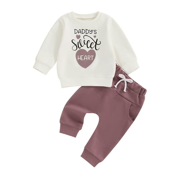 Toddler Baby Fall Outfits 3 6 12 18 24 Months 2T 3T Letter Love Heart Pattern Long Sleeve Crew Neck Infant Sweatshirts with Drawstring Pants 2 Pcs Clothing Set