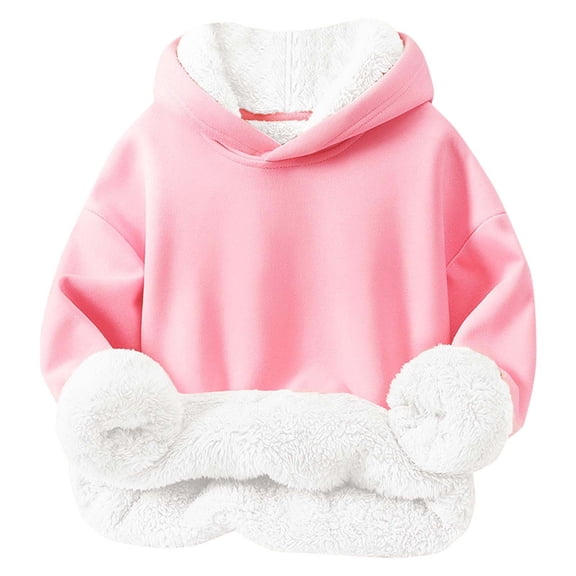 Toddler Baby Fleece Lined Sweatshirts, Kids Boys Girls Winter Warm Thick Solid Color Long Sleeve Hoodies Pullover Sweaters Tops Outerwear Coats