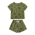 thumbnail image 1 of Toddler Baby Floral Pajamas Boys Girls 2 Piece Short Sleeve Pajama Set Crew Neck Drawstring Shorts Lounge Wear Set Green, 1 Years, 1 of 7