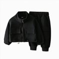 thumbnail image 1 of Toddler Baby Girl 2Pcs Outfits 12 18 24 Months 2T 3T 4T 5T 6T Zipper Jacket Tops + Drawstring Pants Set Fall Winter Clothes Toddler Girl Outfit For Black Size 6-12 Months, 1 of 5