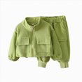 thumbnail image 1 of Toddler Baby Girl 2Pcs Outfits 12 18 24 Months 2T 3T 4T 5T 6T Zipper Jacket Tops + Drawstring Pants Set Fall Winter Clothes Toddler Girl Outfit For Green Size 4-5 Years, 1 of 5