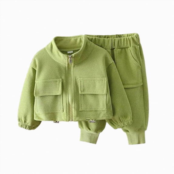 Toddler Baby Girl 2Pcs Outfits 12 18 24 Months 2T 3T 4T 5T 6T Zipper Jacket Tops + Drawstring Pants Set Fall Winter Clothes Toddler Girl Outfit For Green Size 4-5 Years