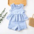 thumbnail image 1 of Toddler Baby Girl 2Pcs Summer Plaid Outfit Sleeveless Ruffle Peplum Tank Top & Shorts Set, 1 of 7