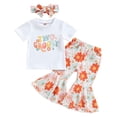 thumbnail image 1 of Toddler Baby Girl 2nd Birthday Outfits Short Sleeve T-Shirts Top Bell Bottoms Headband Clothes, 1 of 5