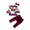 thumbnail image 1 of Toddler Baby Girl 3Pcs Clothes Floral Long Sleeve T-shirt Top Ruffle Long Pants Headband Fall Outfit Set, 1 of 8