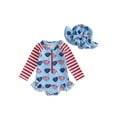 thumbnail image 1 of Toddler Baby Girl 4th Of July Rash Guard Swimsuit Zip Up Ruffled Long Sleeve Crew Neck Swimwear Star Print Bathing Suit with Sun Hat Fourth Of July Outfits, 1 of 8