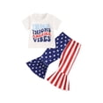 thumbnail image 1 of Toddler Baby Girl 4th Of July Outfits Short Sleeve T-Shirt Stars Stripes Bell Bottoms Summer 2PCS Clothes, 1 of 9