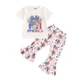 thumbnail image 1 of Toddler Baby Girl 4th Of July Outfits Short Sleeve T-Shirt Stars Stripes Bell Bottoms Summer 2PCS Clothes, 1 of 9
