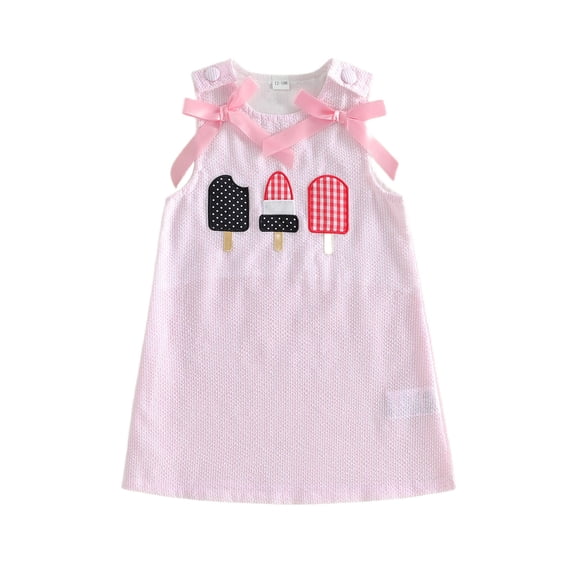Toddler Baby Girl 4th of July Outfit Popsicle Embroidery Striped Sleeveless Tank Dress Bowknot A Line Patriotic Dress Summer Clothes