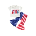 thumbnail image 1 of Toddler Baby Girl 4th of July Outfits Short Sleeve T-Shirt +American Falg Stars Stripes Flare Pants Set Summer Fourth Of July Clothes, 1 of 7