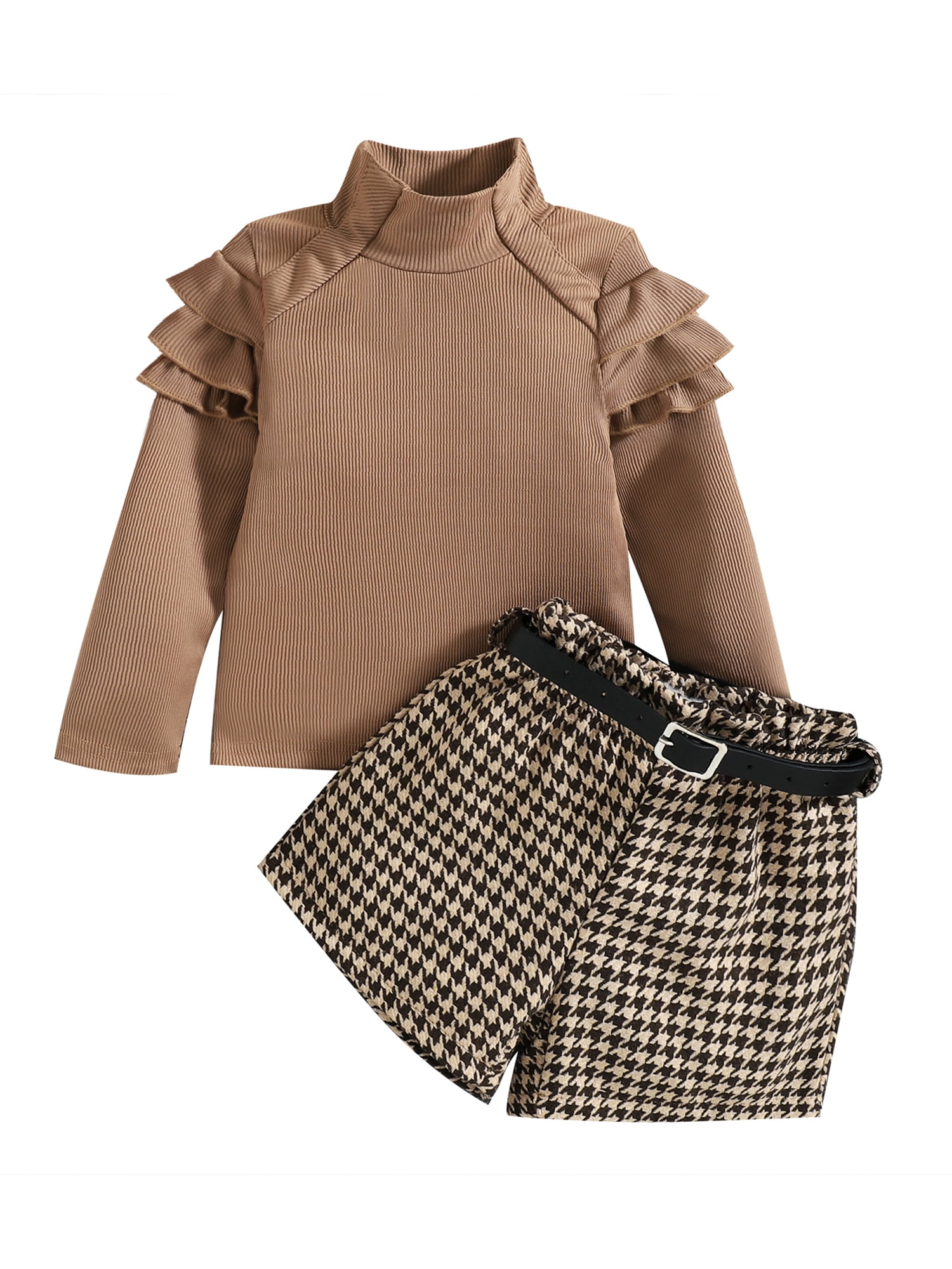 2-piece Toddler Girl Ruffled Long-sleeve Black Ribbed Top and Stars Embroidered Mesh Skirt Set