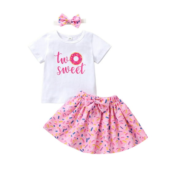 Toddler Baby Girl Birthday Outfit 1st-5th Sweet Donut T Shirt/Romper Tops and Bell-bottoms/Shorts Pant Set 1 2 3 4 5 Yr Birthday Clothes