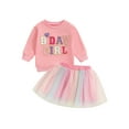 thumbnail image 1 of Toddler Baby Girl Birthday Outfits 1-10 Years Birthday Girl Letter Embroidery Sweatshirt Tops + Tutu Tulle Skirt Dress Birthday Clothes, 1 of 7