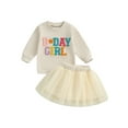 thumbnail image 1 of Toddler Baby Girl Birthday Outfits 1-6 Years Birthday Girl Letter Embroidery Sweatshirt Tops + Tutu Tulle Skirt Dress Birthday Clothes, 1 of 8