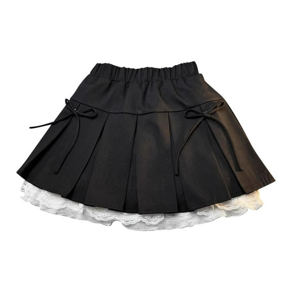 Toddler Baby Girl Boho Skirt New Girls Lace A-Line Pleated Mini Skirt Cute Bow Uniform School Skirts with Shorts for Kids Black 3 Years