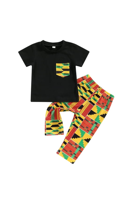 Toddler Baby Girl Boy 2pcs African Print Outfits Kente Dashiki Clothes 6M 12M 18M 24M 3Y T Shirts Pant Sets