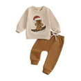 thumbnail image 1 of Toddler Baby Girl Boy Christmas Outfit Gingerbread Man Embroidery Sweatshirt Top Pants Set Fall Winter Xmas Holiday Clothes, 1 of 1