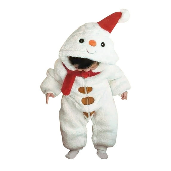 Toddler Baby Girl Boy Christmas Outfit Hoodied Snowman Jumpsuit Romper with Scarf Winter Plush Christmas forToddler Girls 18-24 Months
