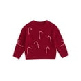thumbnail image 1 of Toddler Baby Girl Boy Christmas Outfit Knit Sweater Candy Cane Long Sleeve Crewneck Warm Pullover Sweatshirt Top Fall Winter Clothes, 1 of 7