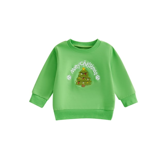 Toddler Baby Girl Boy Christmas Outfit Santa Embroidery Sweatshirt Long