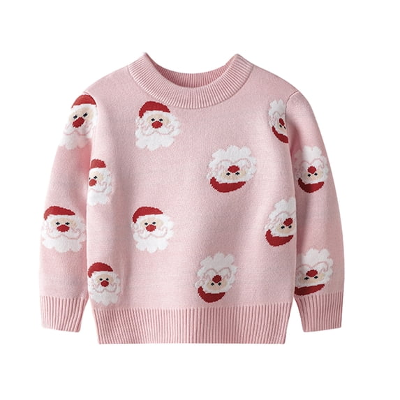 Toddler Baby Girl Boy Christmas Sweater Cartoon Santa Printed Long Sleeve Warm Jacket Pullover Sweatshirt Coat Xmas Clothes