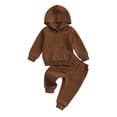 thumbnail image 1 of Toddler Baby Girl Boy Clothes 6 12 18 24 Months 2T 3T 4T 5T Solid Color Long Sleeve Hoodie Pants Fall Winter Outfit, 1 of 9