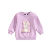 JKERTHER Toddler Baby Girl Boy Easter Sweatshirts Bunny Embroidery Loose Fit Pullover Crewneck Autumn Winter Long Sleeve Tops Shirts