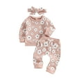 thumbnail image 1 of Toddler Baby Girl Boy Fall Winter Waffle Outfit Set Long Sleeve Sweatshirt Tops Pants Bow Headband 3Pcs Clothes, 1 of 7