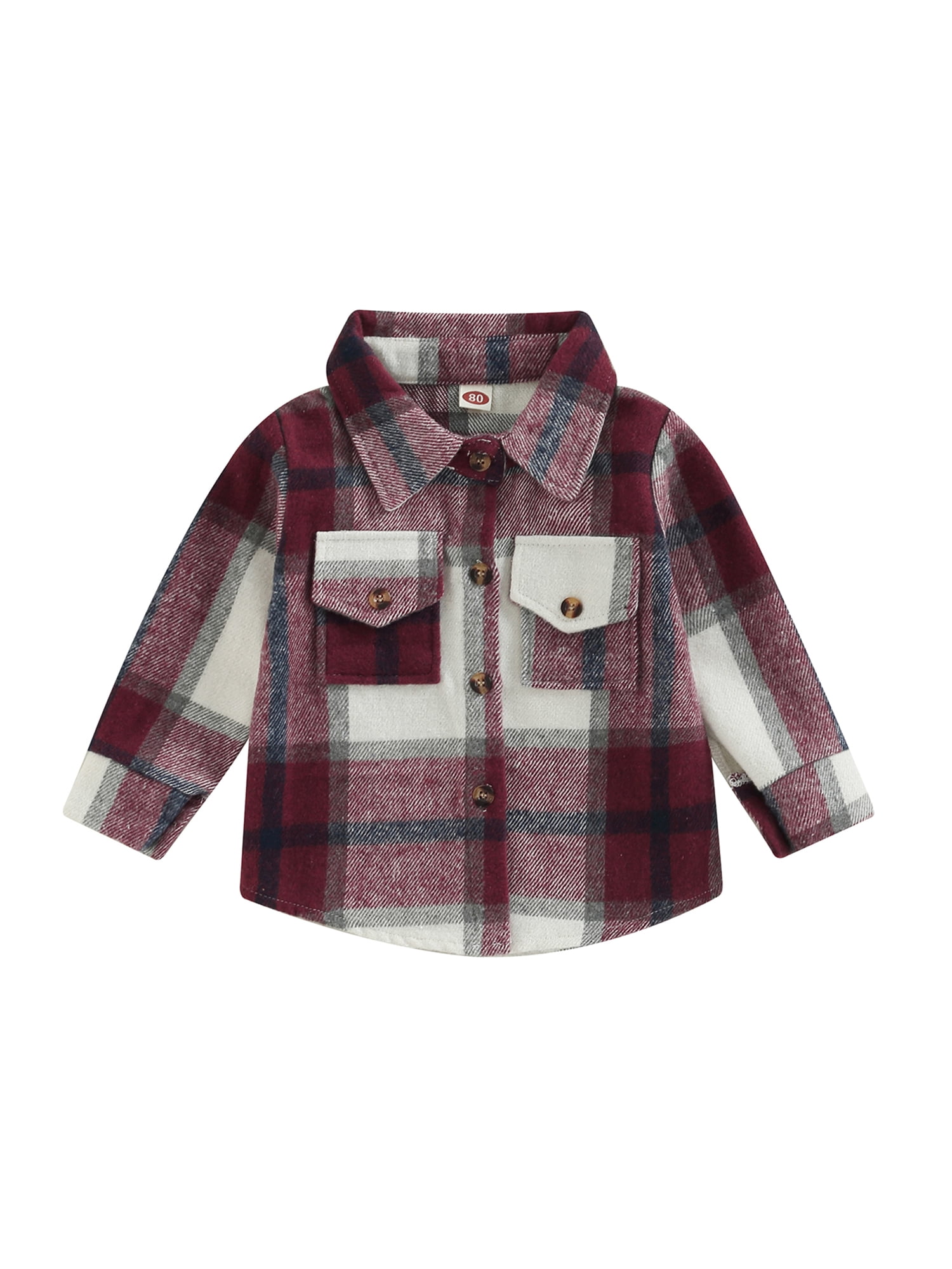 Toddler Baby Girl Boy Flannel Jacket Plaid Shacket Long sleeve Button ...