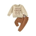 thumbnail image 1 of Toddler Baby Girl Boy Halloween Outfit Pumpkin Crewneck Sweatshirt Long Sleeve Shirts Top and Pants Set Fall Winter Clothes, 1 of 7