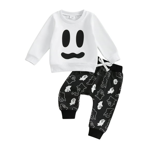 Toddler Baby Girl Boy Halloween Outfit Pumpkin Crewneck Sweatshirt Long Sleeve Shirts Top and Pants Set Fall Winter Clothes
