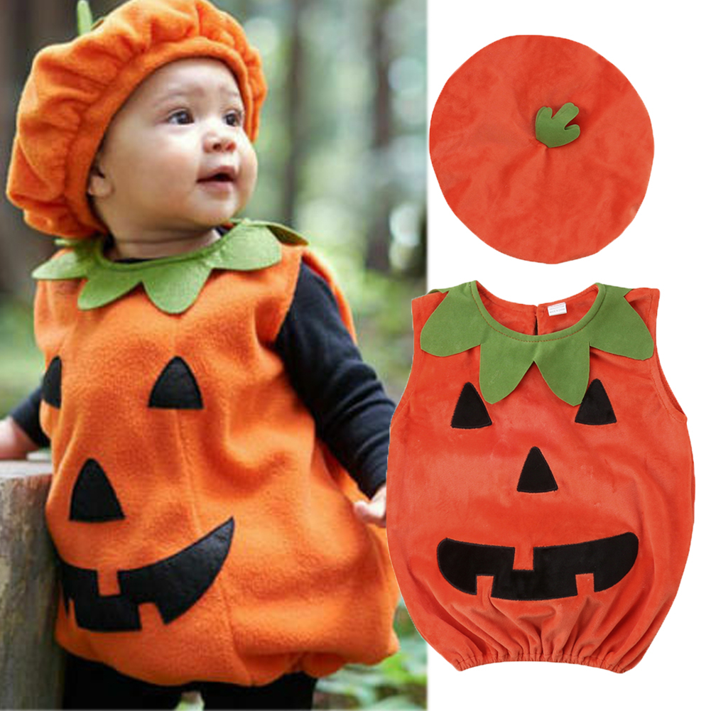 Toddler Baby Girl Boy Halloween Pumpkin Fancy Party Costume Romper Hat