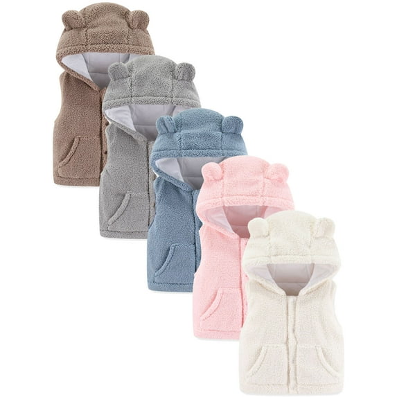 Toddler Baby Girl Boy Hooded Jacket Vest Hoodie Sleeveless Waistcoat Warm Jacket Outwear with Pocket 1-5 Years
