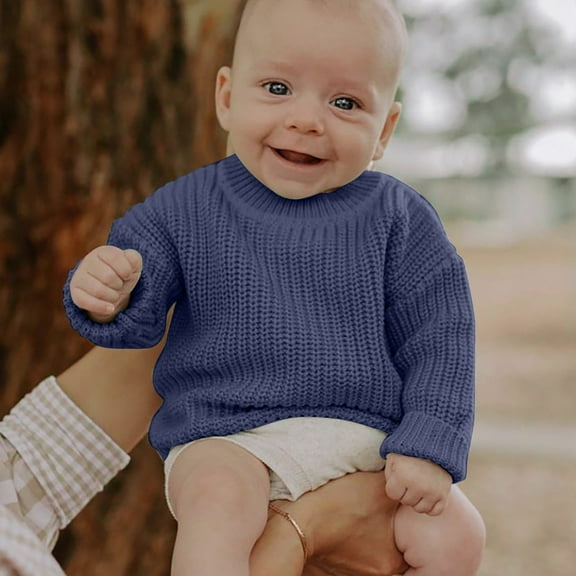 Toddler Baby Girl Boy Knit Sweater Cute Round Neck Long Sleeve Solid Pullover Cute Oversized Pullover Fall Winter Clothes Outfit for Baby Little Kids Size 3-4