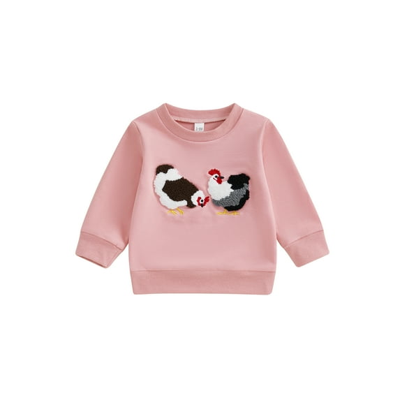 Toddler Baby Girl Boy Sweatshirt 6 12 18 24 Months 2T 3T 4T Rooster Embroidery Crew Neck Long Sleeve Pullover Tops Casual Streetwear for Winter Fall