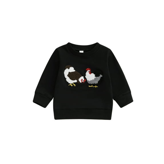 Toddler Baby Girl Boy Sweatshirt 6 12 18 24 Months 2T 3T 4T Rooster Embroidery Crew Neck Long Sleeve Pullover Tops Casual Streetwear for Winter Fall
