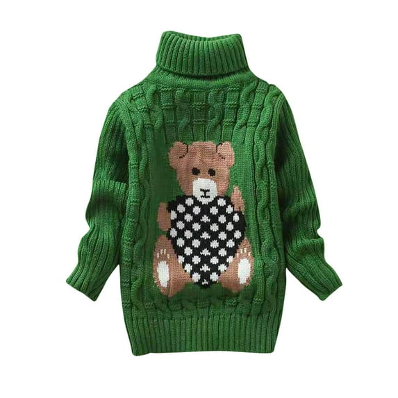 Toddler Baby Girl Boy Turtleneck Sweater Long Sleeve Knit Sweater Cute Round Neck Pullover Fall Winter Warm Tops Clothes Green 9-10 Years