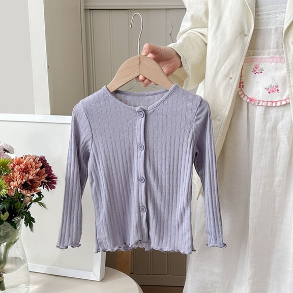 Toddler Baby Girl Boy Warm Sweater Cardigan Long Sleeve Solid Color Button Down Knitted Pullovers Tops Shirt Knit Jumpers Sweatshirt Winter Warm Chunky Knitwear Purple 7-8 Years