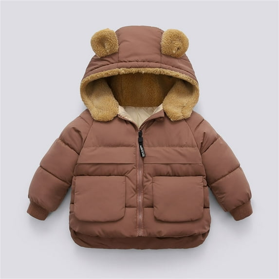 Toddler Baby Girl Boy Winter Coat Cute Bear Ear Hooded Jackets Fleece Full Zip Up Snowsuit Down Puffer with Pockets Winter Coat Outfits 5T