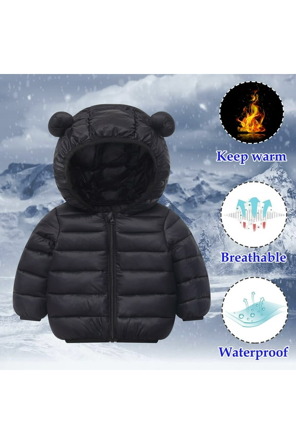 Toddler Baby Girl Boy Winter Down Coat Cute Bear Ears Hooded Jacket Warm Outwear Lightweight Water-Resistant Jacket Baby Boy Girl Winter Clothes Size 4-5