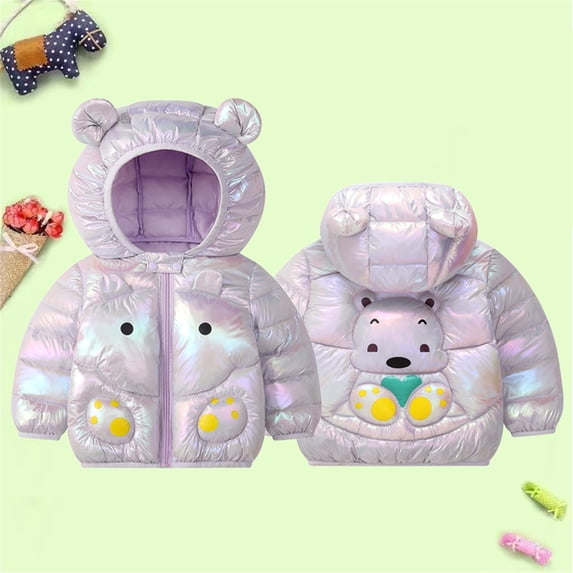 Toddler Baby Girl Boy Winter Down Coat Bear Ear Hooded Jacket Zip Up Outerwear Padded Puffer with Pockets Baby Boy Girl Winter Clothes 18-24 Months