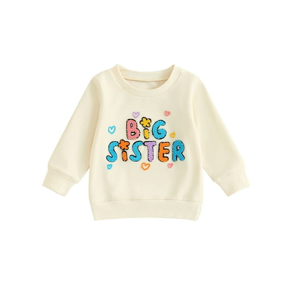 Toddler Baby Girl Casual Sweatshirt Long Sleeve Big Sister Embroidery Pullovers