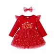 thumbnail image 1 of Toddler Baby Girl Christmas Dress Letters Print Ruffle Long Sleeve A-line Princess Dresses + Headband 9M 12M 18M 24M 3T 4T, 1 of 10