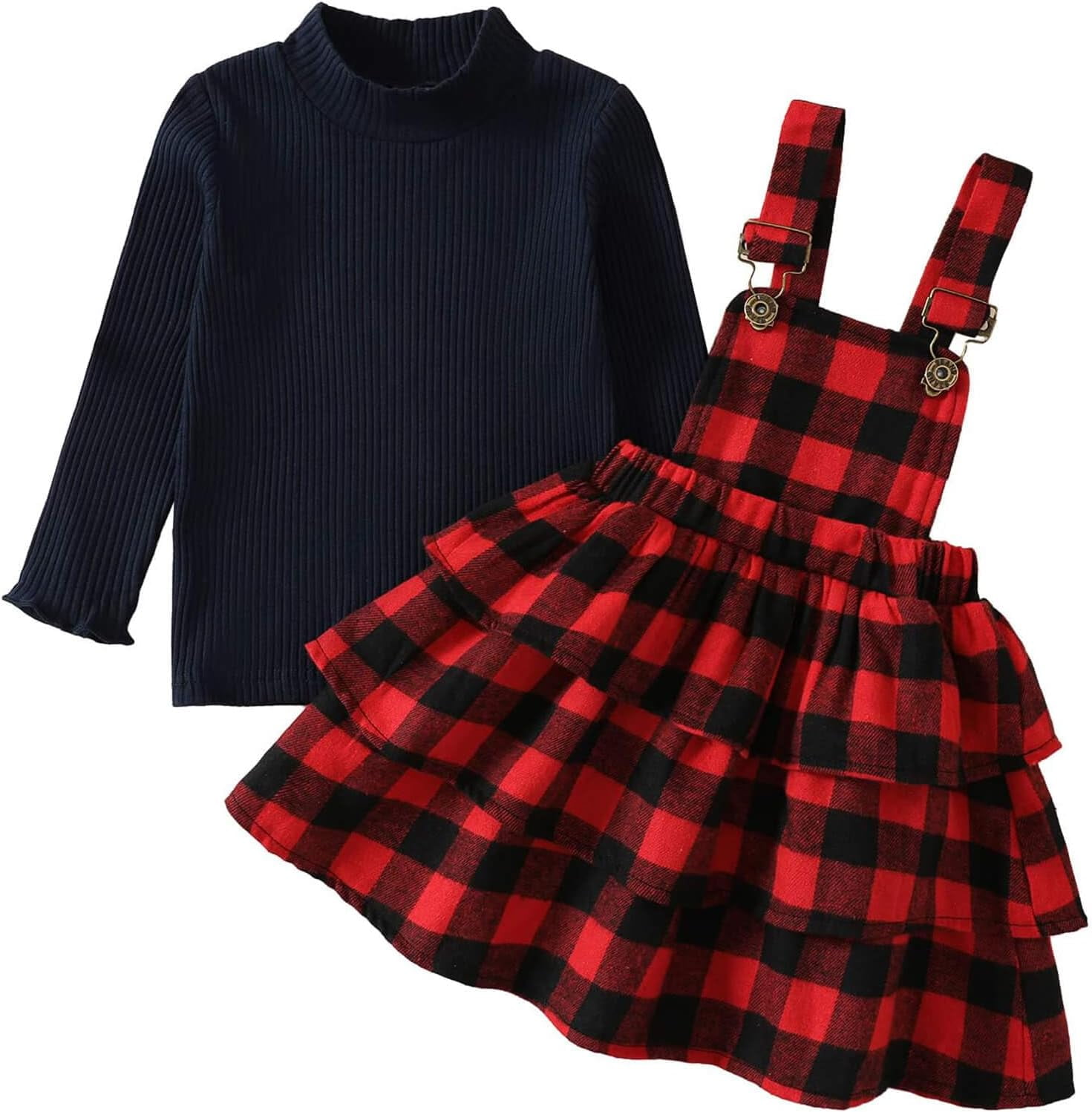 Petit Bebe Knits Girls Red Holiday Knit Long Sleeve Dress with White Scalloped Collar