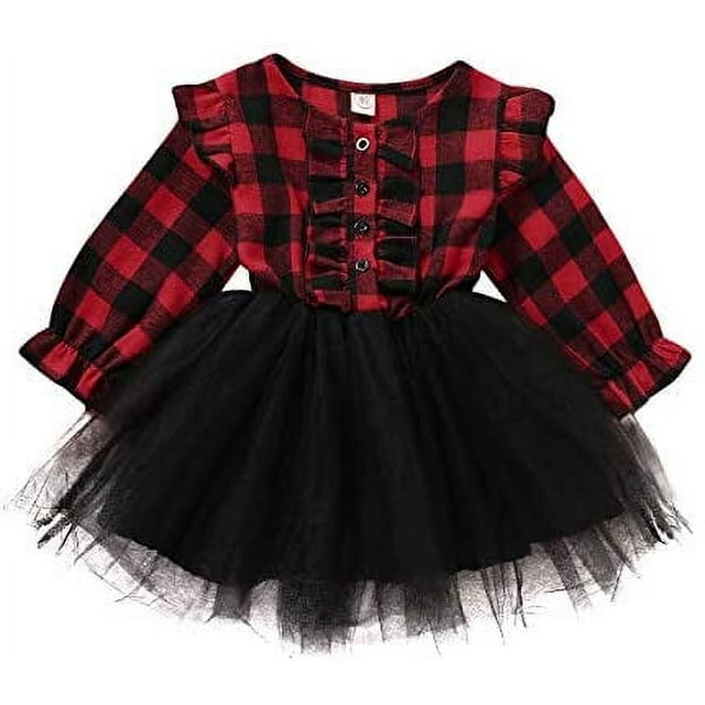 Toddler Baby Girl Christmas Dress Plaid Tulle Tutu Outfit 15T Girls Dresses Clothes(4T