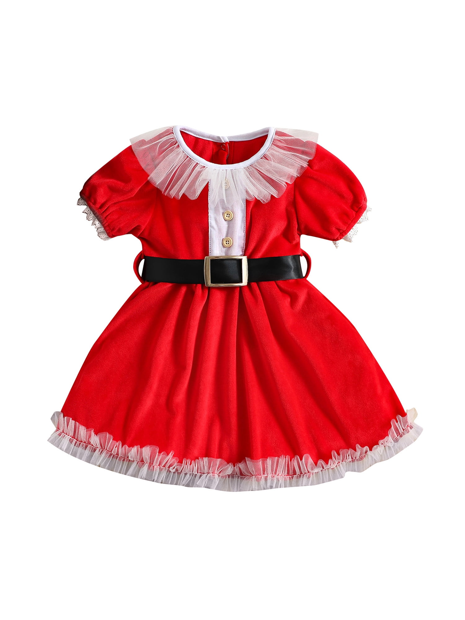 Toddler Baby Girl Christmas Dress Santa Claus Dress Red Velvet Long Sleeve  Tulle Princess Dress with Headband Outfit 